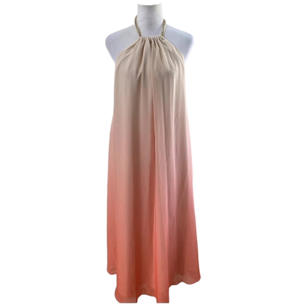 Jennifer Lopez Peach Ombré Chain Halter Chiffon Dress - Large